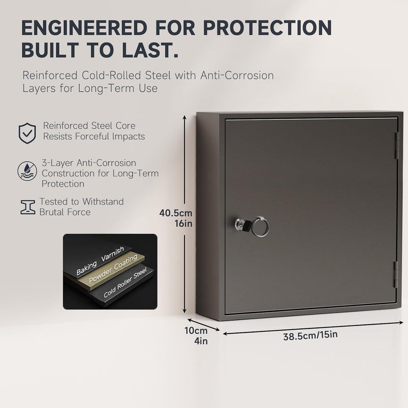 WeHere Key Lock Box for 120 Keys, Wall Mount Key Cabinet with Color Key Tags, Steel Key Storage Box with Lock, Key Holder Organizer for Home, Office, Apartment, Property Management - Image 2